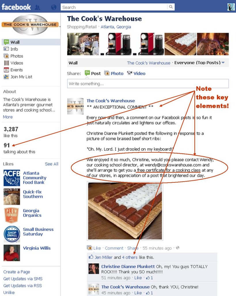 Cook's Whse Facebook interaction