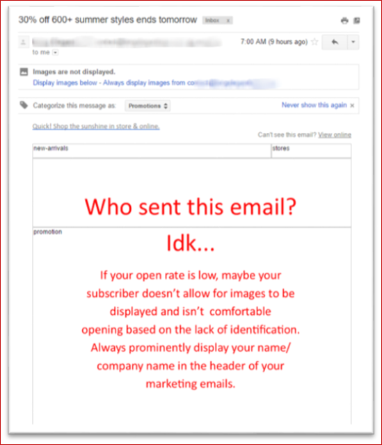 IMAGE of an email without branding or identifiers